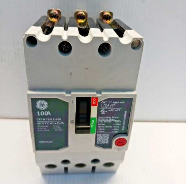 GE TEYL3100B 100 Amp Bolt-on Circuit Breaker 480Y/277 Vac 65Ka 240 Vac 100Ka GE TEYL3100B 100 Amp Bolt-on Circuit Breaker 480Y/277 Vac 65Ka 240 Vac 100Ka