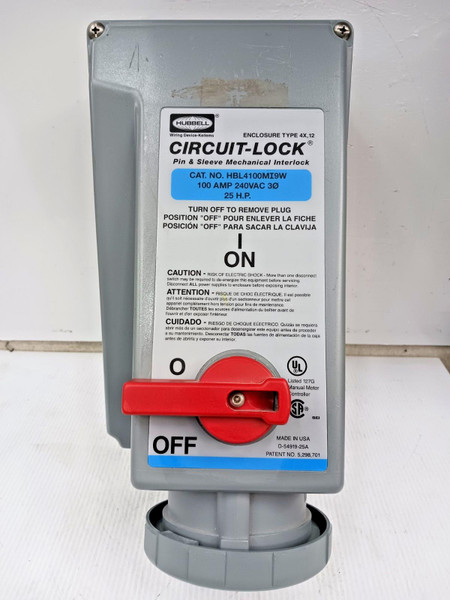Hubbell 100 Amp Pin & Sleeve Mechanical Interlock Receptacle 3Ø/4W HBL4100MI9W