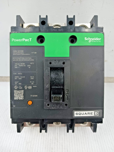 Square D PowerPacT 200 Amp Circuit Breaker 3 Pole 240 VAC 10kA QBL32200 *Flaw*