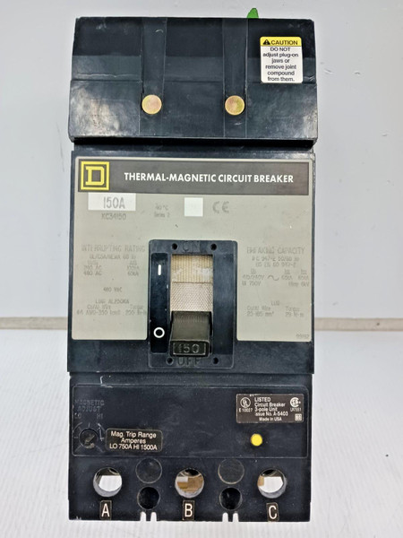 Square D 150 Amp I-Line Thermal-Magnetic Circuit Breaker 3 Pole 480 VAC KC34150