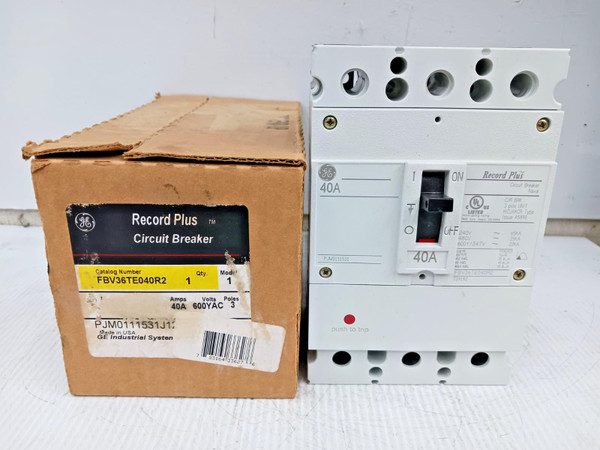 New GE Record Plus 40 Amp Circuit Breaker 3 Pole 600Y/347 VAC 35kA FBV36TE040R2