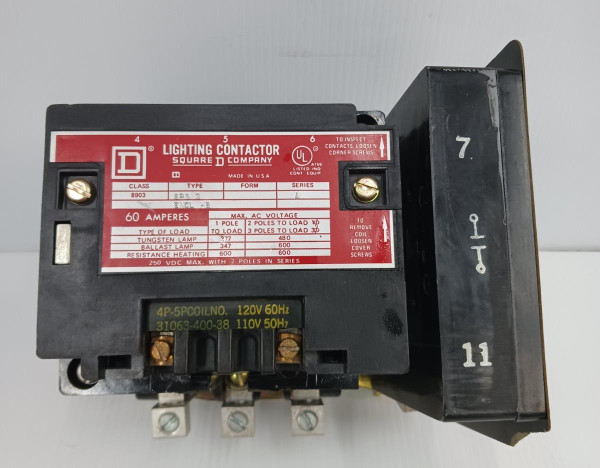 New Square D 60 Amp 3 pole Lighting Contactor 120V Coil 8903 Spg-2