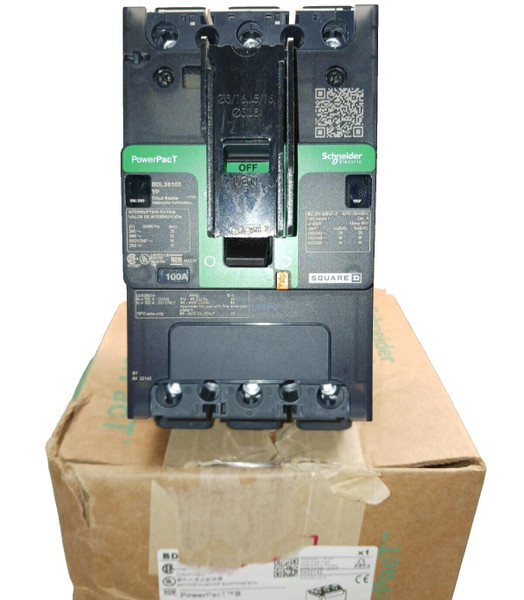 New Square D PowerPact 100 Amp Circuit Breaker 600Y/347 VAC 3 Pole  BDL36100YP