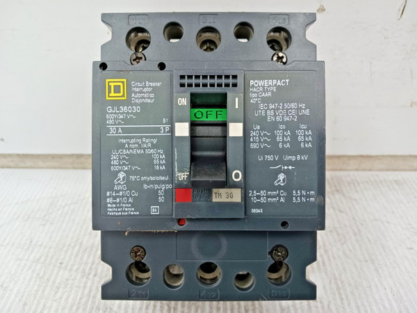 New Square D PowerPact 30 Amp Circuit Breaker 3 Pole 600Y/347 VAC 65kA GJL36030