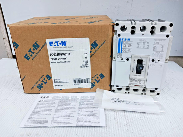 New Eaton 100 Amp Circuit Breaker 3 Pole 600 VAC / 250 VDC 65kA PDG23M0100TFFL