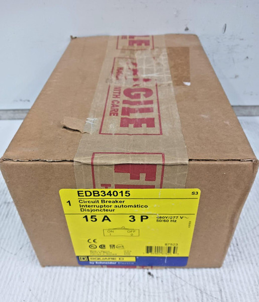 New Square D 15 Amp Bolt-On Circuit Breaker 3 Pole 480Y/277 VAC 18kA EDB34015
