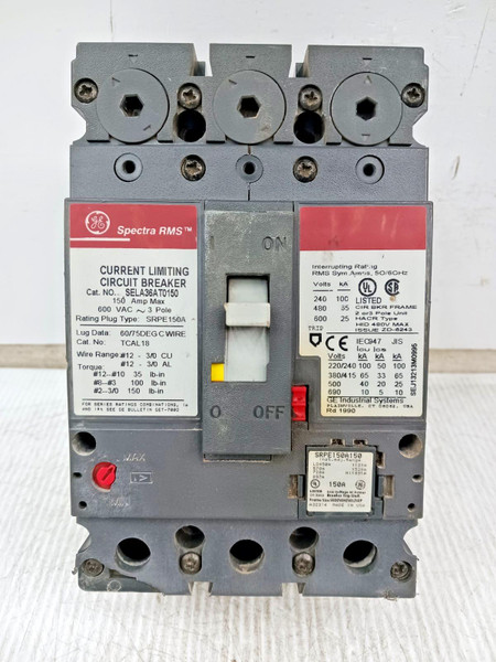 GE 150 Amp Current Limiting Circuit Breaker 3P 600V SELA36AT0150 W/ 150 Amp Trip