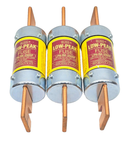 (3) Cooper Bussmann 250 Amp Low-Peak Dual-Element Time-Delay Fuses LPN-RK-250SP