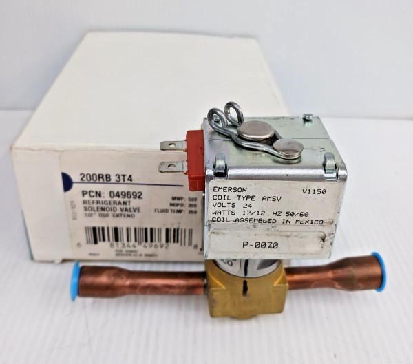 New Emerson 200RB3T4 Refrigerant Solenoid Valve 1/2" ODF Exteneded