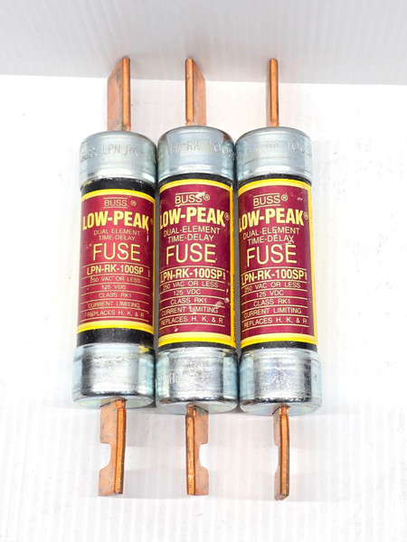 (3) Cooper Bussmann 100 Amp Low-Peak Dual-Element Time-Delay Fuses LPN-RK-100SP