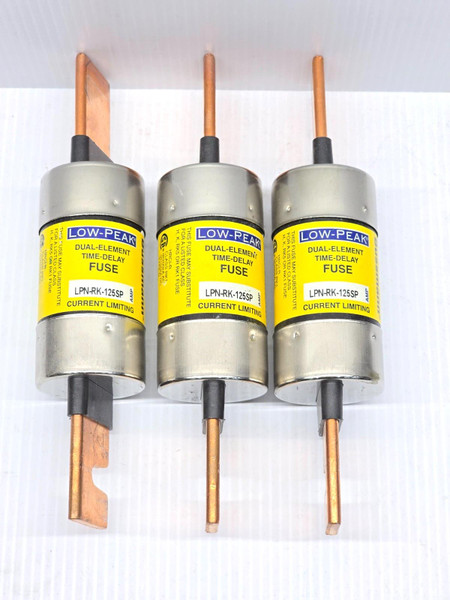 (3) Cooper Bussmann 125 Amp Low-Peak Dual-Element Time-Delay Fuses LPN-RK-125SP