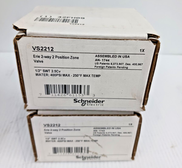 Lot of 2 Schneider VS2212 Zone Valve 2-way 2 Position 1/2" SWT 400 Psi