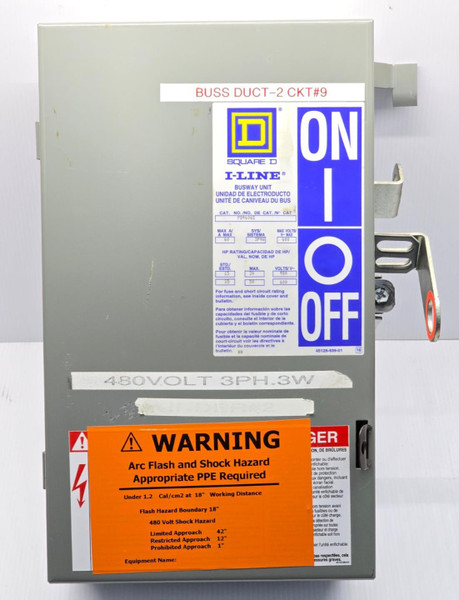 Square D 60 Amp Fusible Busway Plug Disconnect Switch 600 VAC 3P4W PQ3606G