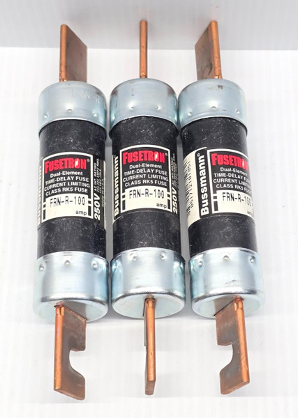Lot of 3 Bussmann Fusetron 100 Amp Dual-Element Time-Delay Fuses 250V FRN-R-100