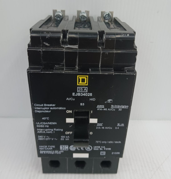 Square D 25 Amp Circuit Breaker 3 Pole 240/277/480Y Vac EJB34025