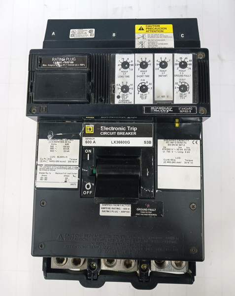 Square D 600 Amp I-Line Circuit Breaker W/ LSIG Trip 3 Pole 600 VAC  LX36600G