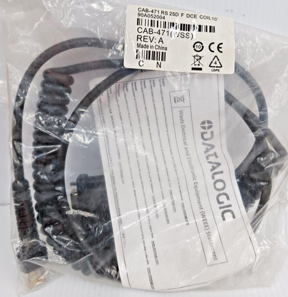 New Datalogic CAB-471 Interface Cable 10' Coil RS 25D