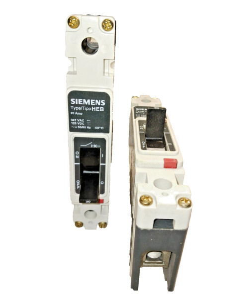 2) SIEMENS 20 AMP CIRCUIT BREAKERS 277 VAC SINGLE POLE HEB1B020 LOT OF 2
