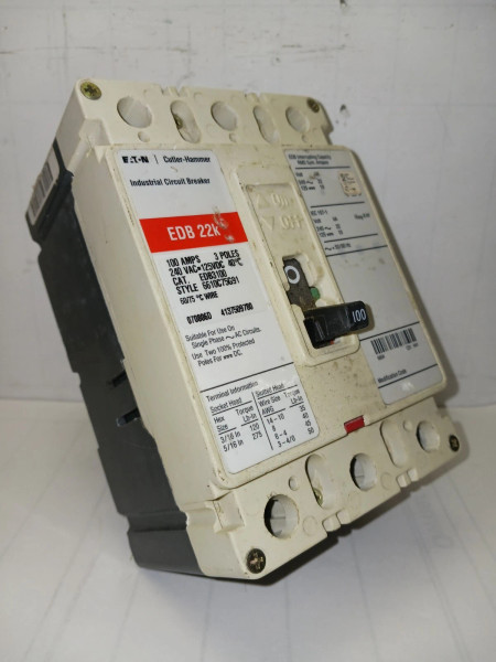 Eaton 100 Amp Circuit Breaker 3 Pole 240 VAC / 125 VDC 22kA EDB3100