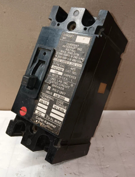CUTLER HAMMER EHC2100 CIRCUIT BREAKER 100 AMP 2 POLE 480 VAC