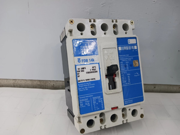 CUTLER HAMMER 60 AMP CIRCUIT BREAKER 3 POLE 600 VAC FDB3060LD08
