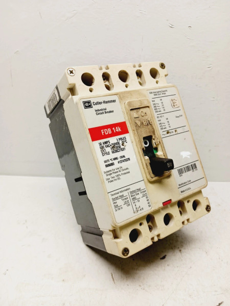 CUTLER HAMMER FDB3050 50 AMP CIRCUIT BREAKER 3 POLE 600 VAC 250 VDC 18KA