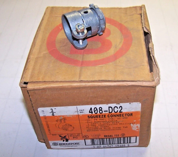 18) NEW BRIDGEPORT 3/4" SQUEEZE CONNECTOR 408-DC2 LOT OF 18