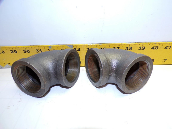 2) NEW ANVIL 1-1/2" NPT BLACK MALLEABLE IRON UNION 90 DEGREE ELBOW LOT OF 2