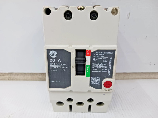 GE 20 AMP BOLT-ON CIRCUIT BREAKER 3 POLE 480Y/277 VAC TEYD3020B