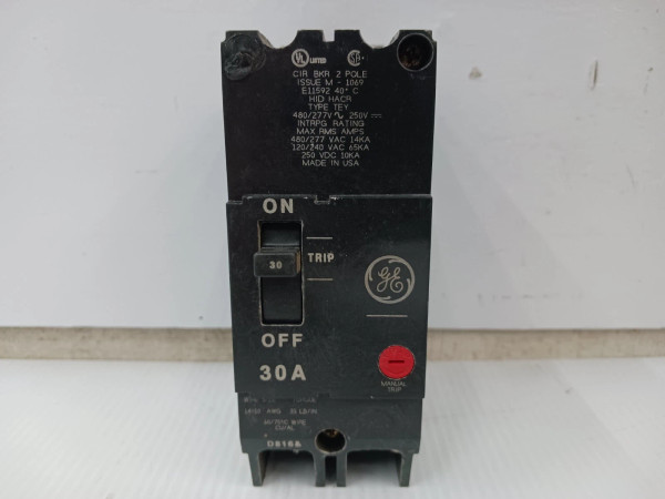 GE General Electric 30 Amp Bolt-On Circuit Breaker 2P 480/277 VAC 65kA TEY230
