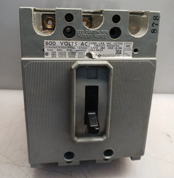 ITE 30 AMP CIRCUIT BREAKER 3 POLE 600 VAC 25kA @ 480 VAC HE3-B030