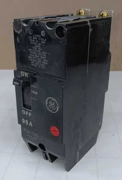 GENERAL ELECTRIC GE 90 AMP BOLT-ON CIRCUIT BREAKER 2 POLE 480/277 VAC TEY290