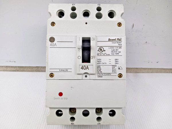 GE Record Plus 40 Amp Circuit Breaker 3 Pole 600Y/347 VAC 35kA FBV36TE040RV