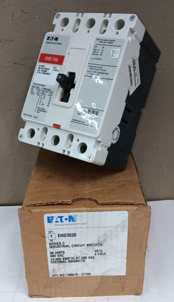 NEW EATON 30 AMP CIRCUIT BREAKER 3 POLE 480 VAC EHD30030
