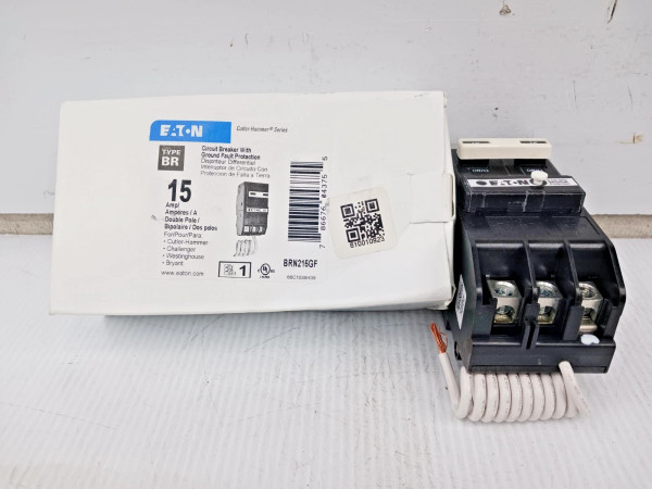 New Eaton 15 Amp Plug-In GFCI Circuit Breaker 2 Pole 120/240 VAC 10kA BRN215GF
