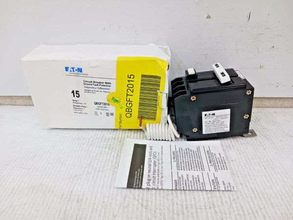 New 15 Amp Bolt-On GFCI Circuit Breaker 2 Pole 120/240 VAC 10kA QBGFT2015