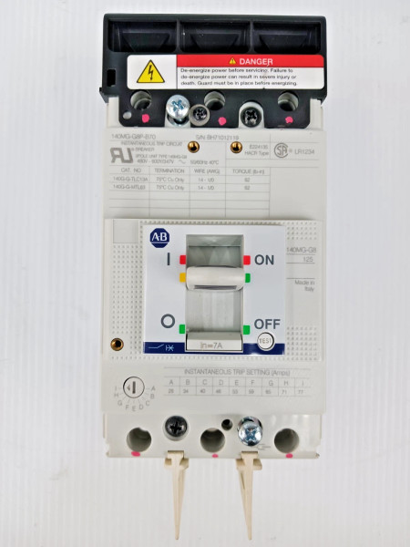 New Allen Bradley 7 Amp Circuit Breaker 3 Pole 600Y/347 VAC 140MG-G8P-B70