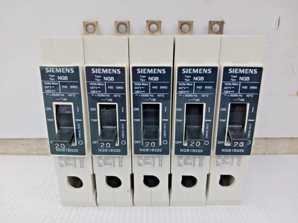 Lot Of 5) Siemens 20 Amp Circuit Breaker 1 Pole 347 VAC / 125 VDC 25kA NGB1B020