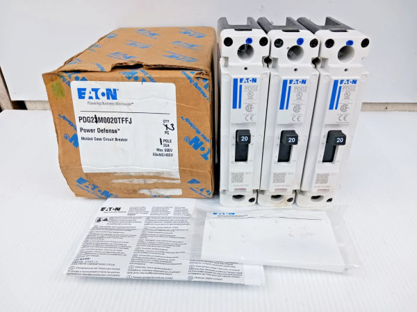 Lot Of 3) Eaton 20 Amp Bolt-On Circuit Breaker 1P 347 VAC 65kA PDG21M0020TFFL