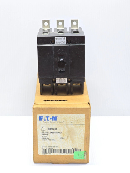 New Eaton 30 Amp Bolt-On Circuit Breaker 277/4840 VAC 3 Pole 65 kA GHB3030