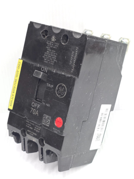 New GE 70 Amp Bolt-On Circuit Breaker 480/277 VAC 3 Pole 65 kA TEY370 (Flaw)