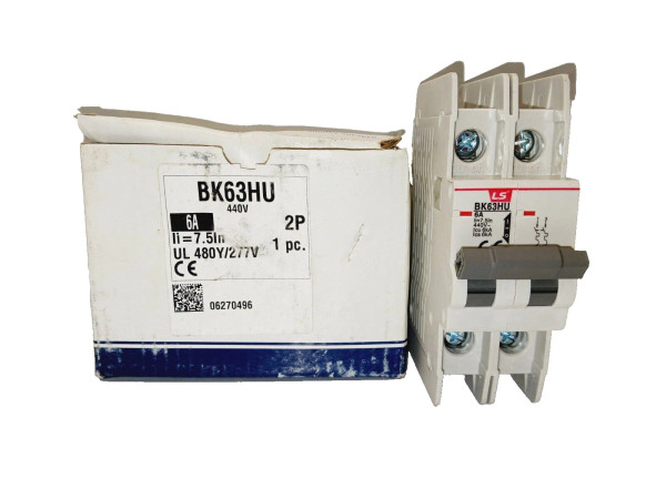 NEW LS ELECTRIC 6 AMP MINIATURE CIRCUIT BREAKER 2 POLE 480Y/277 VAC BK63HU