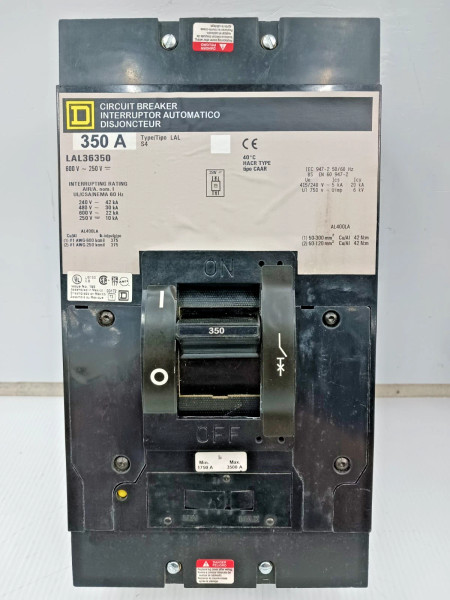New Square D 350 Amp Circuit Breaker 3 Pole 600 VAC / 250 VDC 30kA LAL36350