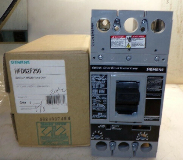 NEW SIEMENS 250 AMP CIRCUIT BREAKER FRAME 2 POLE 600V / 250 VDC HFD62F250