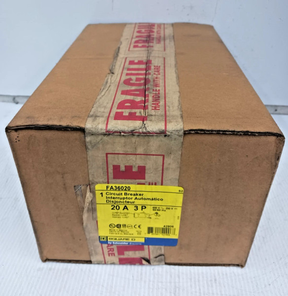 New Square D 20 Amp I-Line Circuit Breaker 3 Pole 600 VAC / 250 VDC 18kA FA36020