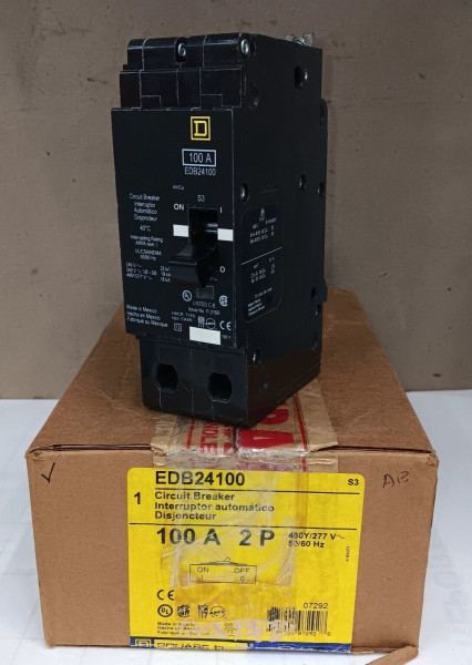 NEW SQUARE D 100 AMP BOLT-ON CIRCUIT BREAKER 2 POLE 480Y/277 VAC EDB24100