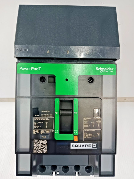 New Square D PowerPacT 70 Amp I-Line Circuit Breaker 3P 600Y/347 VAC BDA36070