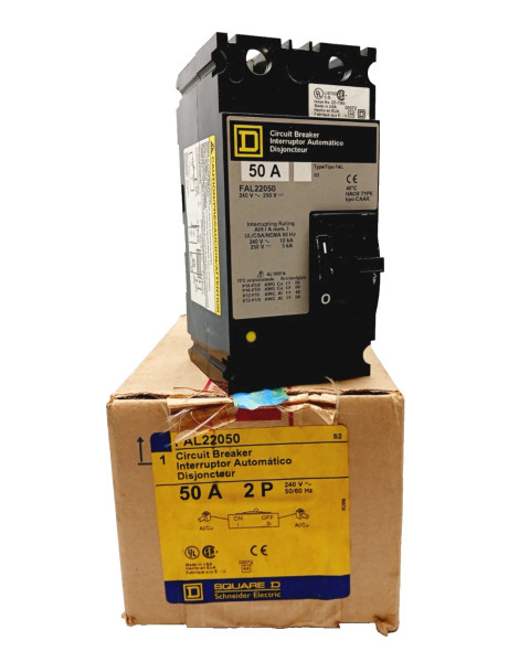 NEW SQUARE D 50 AMP CIRCUIT BREAKER 2 POLE 240 VAC / 250 VDC FAL22050