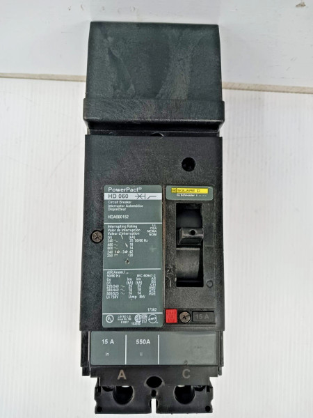 New Square D PowerPact 15 Amp I-Line Circuit Breaker 2 Pole 600 VAC HDA260152
