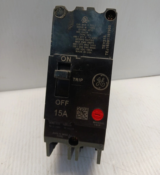 New Takeout Ge TEY215 15 Amp Bolt-on Circuit Breaker 2 pole 480/277 vac